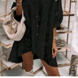 SHEIN Black Eyelet Mini Dress